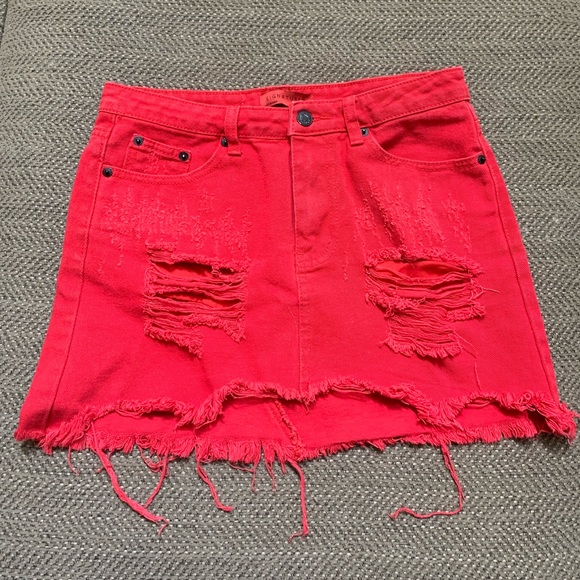 red distressed skirt